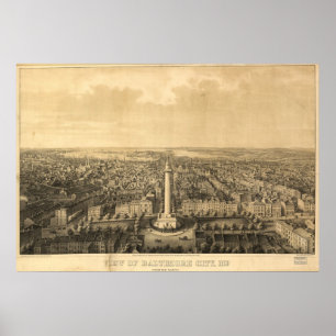 1862 Baltimore, MD Bird's Eye View Panoramic Map Poster