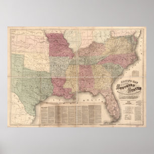 1862 Map of Southern States of America Poster