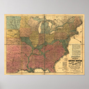 1863 Rail & Civil War Map of U.S. and Canada Poster