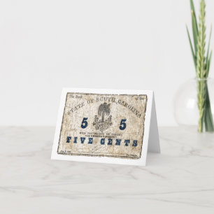 1863 South Carolina 5 Cent Note Card