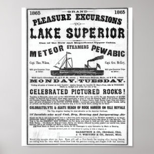 1865 Grand pleasure excursions to Lake Superior Poster