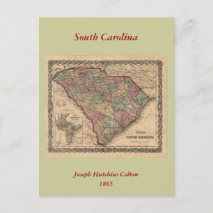 1865 South Carolina Map Postcard