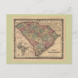 1865 South Carolina Map Postcard