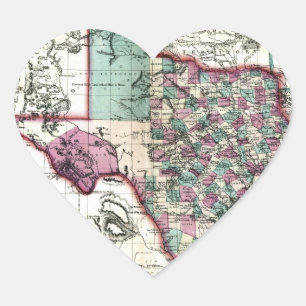 1866 Antiquarian Map of Texas by Schönberg & Co. Heart Sticker