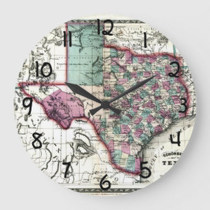 1866 Antiquarian Map of Texas by Schönberg & Co. Large Clock