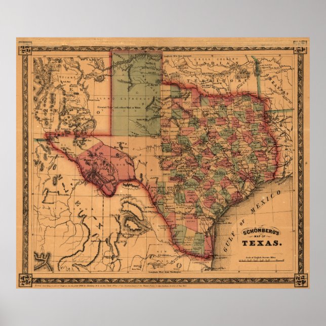 1866 Map of Texas Poster (Front)