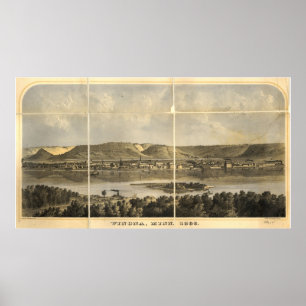 1866 Winona, MN Birds Eye View Panoramic Map Poster