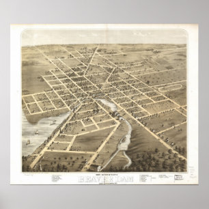 1867 Beaver Dam, WI Birds Eye View Panoramic Map Poster