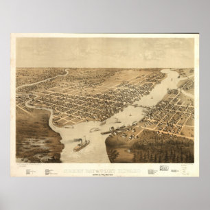 1867 Green Bay Ft Howard WI BirdsEye Panoramic Map Poster