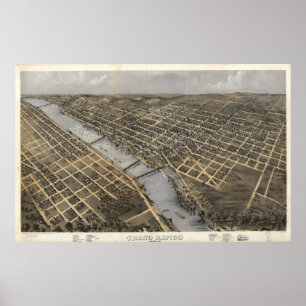 1868 Grand Rapids, MI Birds Eye View Panoramic Map Poster