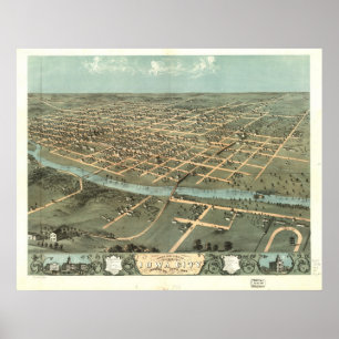 1868 Iowa City, IA Birds Eye View Panoramic Map Poster