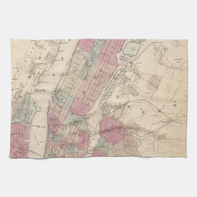 1868 Map of New York and Brooklyn Tea Towel (Horizontal)