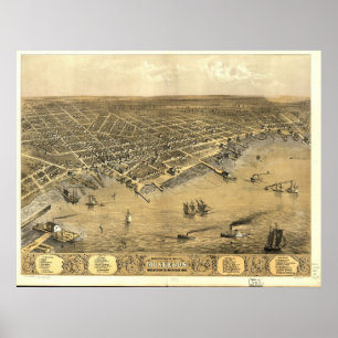 1868 Muskegon, MI Birds Eye View Panoramic Map Poster