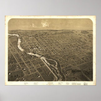 1868 Niles, MI Birds Eye View Panoramic Map Poster
