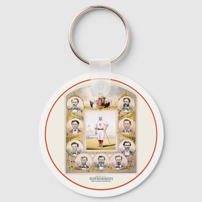 1869 Red Stockings Key Ring (Front)