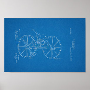 1869 Vintage Bicycle Velocipede Patent Blue Print