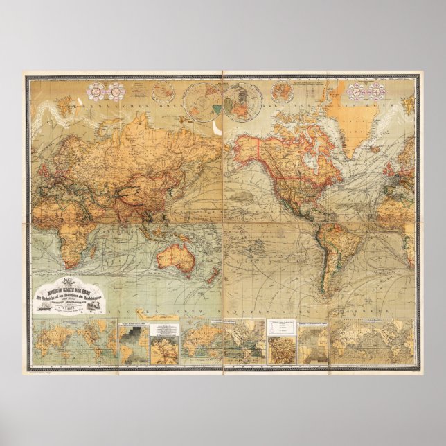 1870 Baur and Bromme World Map Mercator Projection Poster (Front)