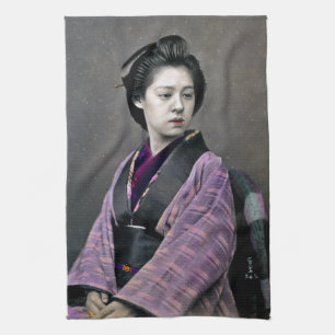 1870 Beautiful Japanese Woman Tea Towel