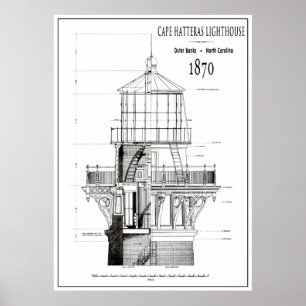 1870 CAPE HATTERAS LIGHTHOUSE BLUEPRINT POSTER