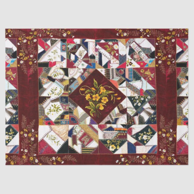 1870 Patchwork Quilt Floral Embroidery Tissue Paper (Front)