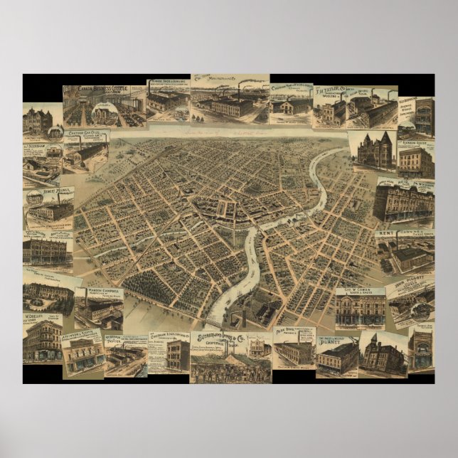 1870's Chatham, Ontario Bird's Eye Panoramic Map Poster (Front)