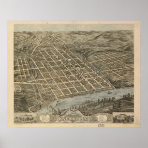1871 Knoxville, TN Birds Eye View Panoramic Map Poster