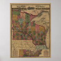 1871 railroad/post office map of MN and WI