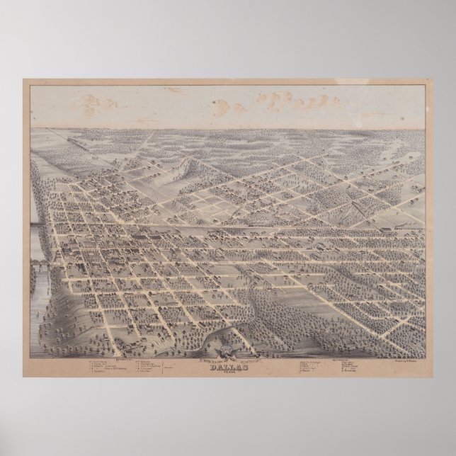 1872 Dallas, TX Birds Eye View Panoramic Map Poster (Front)