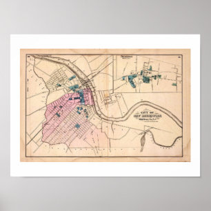 1872 REPRO Vintage Map New Brunswick, Princeton NJ Poster