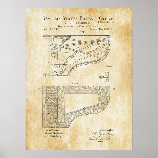 1872 Steinway Piano Forte Patent Poster (Front)