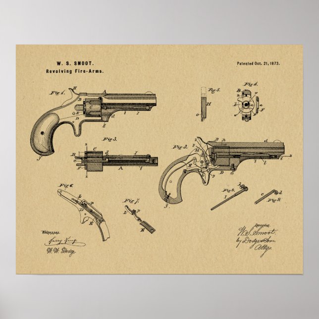 1873 Gun Revolver Patent Art Drawing Print (Front)