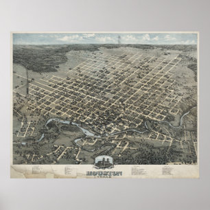 1873 Houston, TX Birds Eye View Panoramic Map Poster