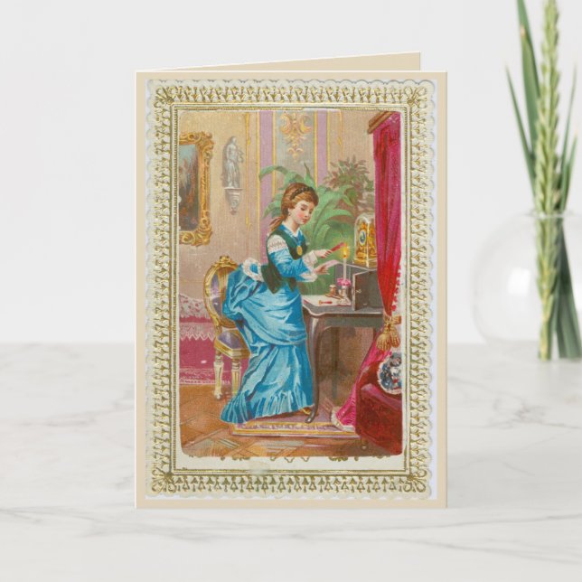 1875 card—Victorian lady at desk Card (Front)