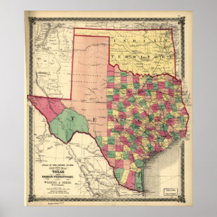 1875 Map of Texas & Indian Territory (Oklahoma) Poster