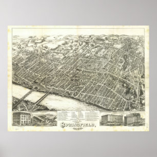 1875 Springfield, MA Birds Eye View Panoramic Map Poster