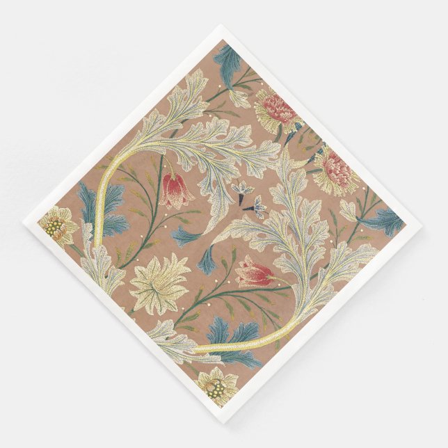 1875 Vintage William Morris Floral Embroidery Napkin (Corner)