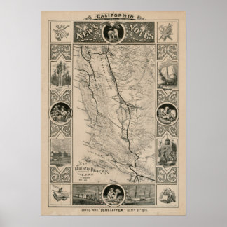 1876 Map of California Poster