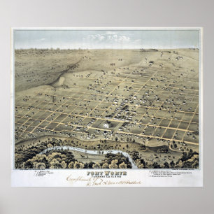 1876 Map of Fort Worth, TX Birds Eye View Poster