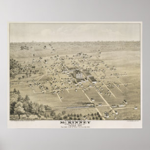 1876 McKinney, TX Bird's Eye View Panoramic Map Poster