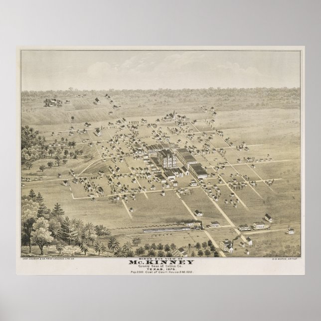 1876 McKinney, TX Bird's Eye View Panoramic Map Poster (Front)