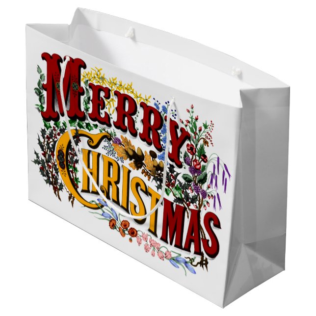 1876 Merry Christmas Colourful Large Gift Bag (Back Angled)