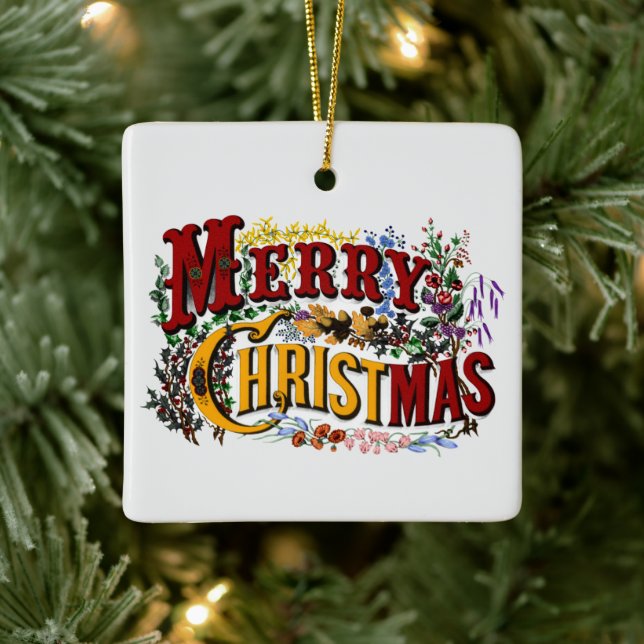 1876 Merry Christmas Double-sided Ceramic Ornament (Tree)