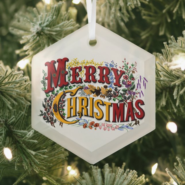 1876 Merry Christmas Glass Tree Decoration (Insitu)