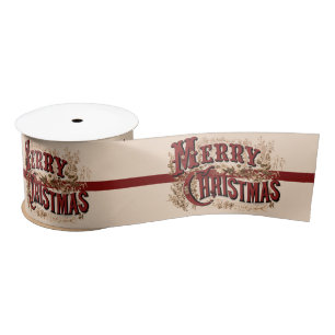 1876 Merry Christmas Gold Satin Ribbon