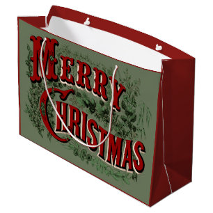 1876 Merry Christmas Green Large Gift Bag