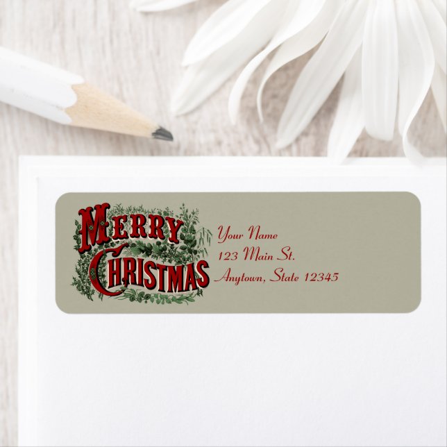 1876 Merry Christmas Green Return Address Label (Insitu)