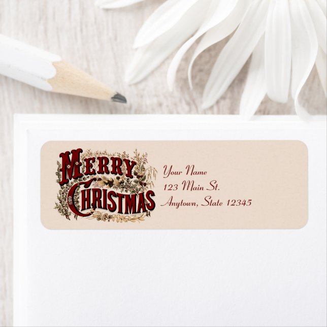 1876 Merry Christmas Return Address Label (Insitu)