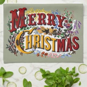 1876 Merry Christmas Tea Towel