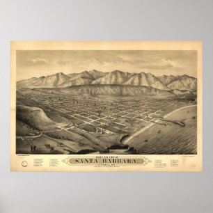 1877 Santa Barbara CA Birds Eye View Panoramic Map Poster