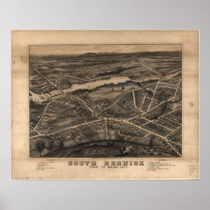 1877 South Berwick ME Birds Eye View Panoramic Map Poster